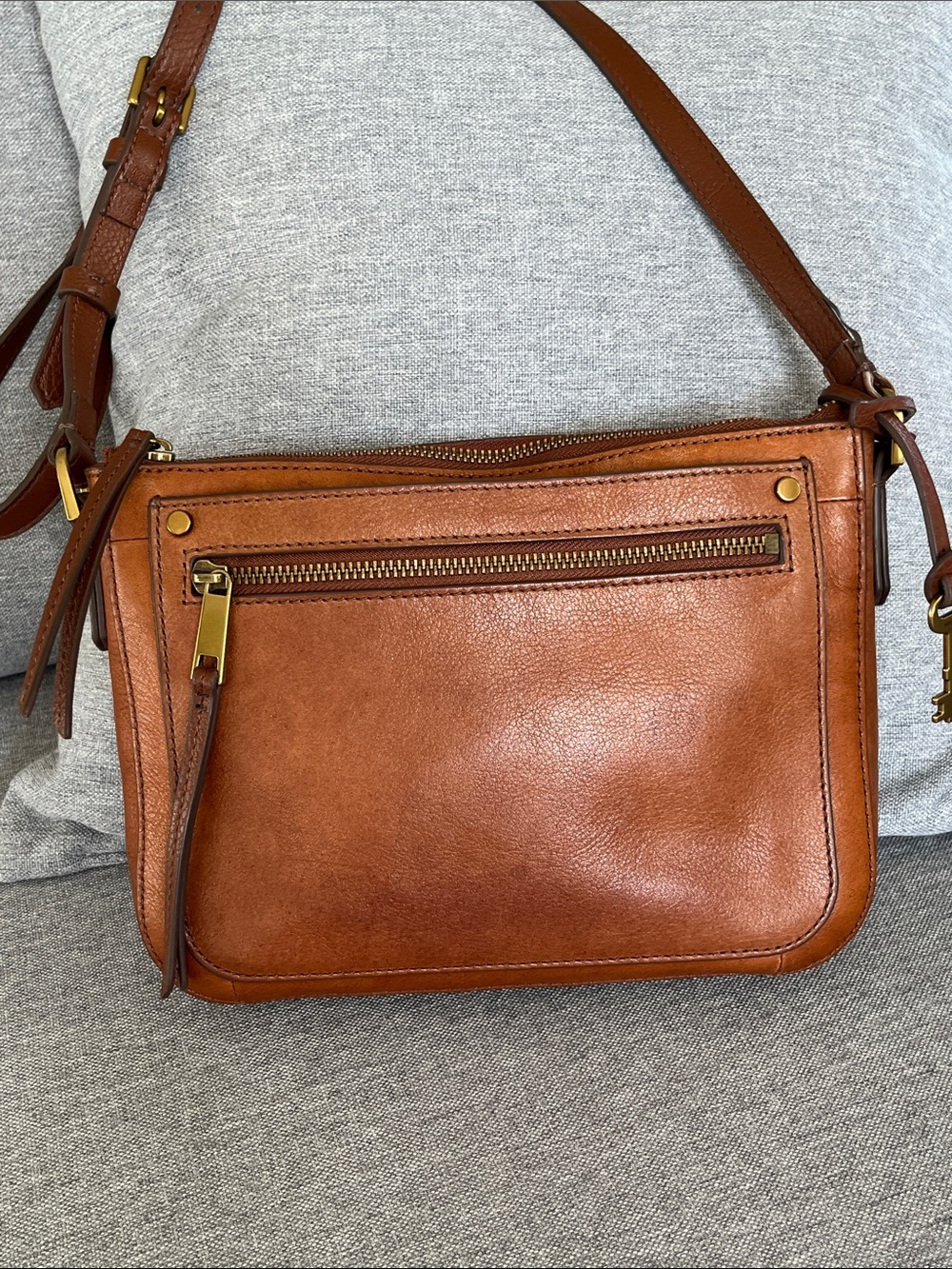 Fossil Leather Crossbody Bag in Cognac